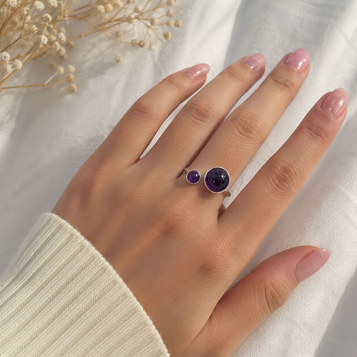 Amethyst Double Stone Ring Silver-Shubhanjali Store amethyst double stone ring silver