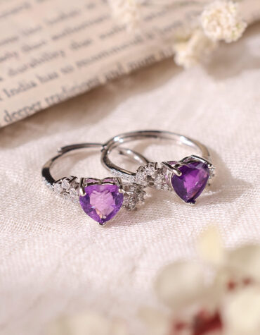 heart shaped amethyst silver ring