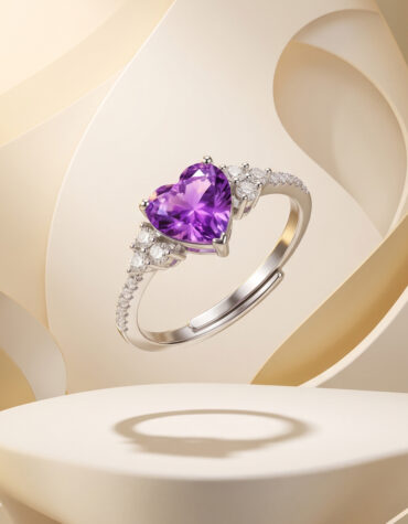 heart shaped amethyst silver ring