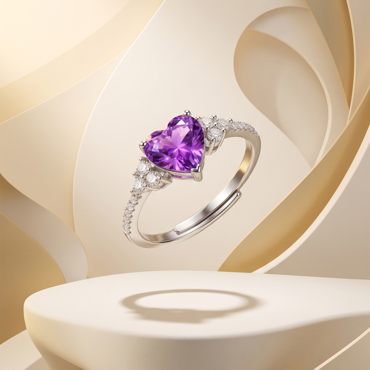 Heart shaped Amethyst Silver Ring