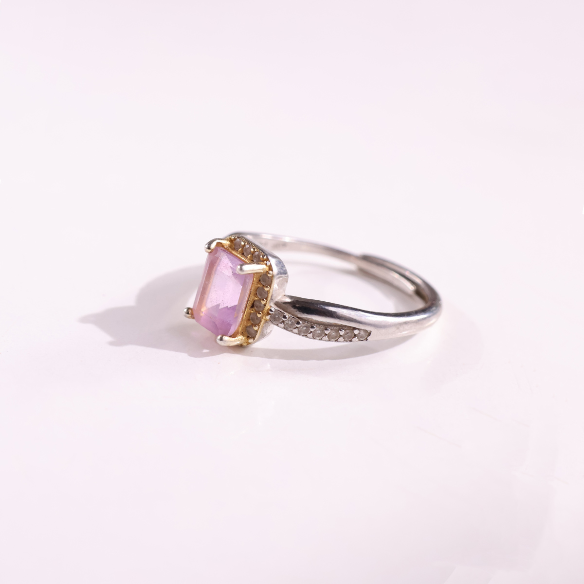 Amethyst Rectangle Ring Silver (Golden Design)-Shubhanjali Store (4) amethyst rectangle ring silver (golden design)