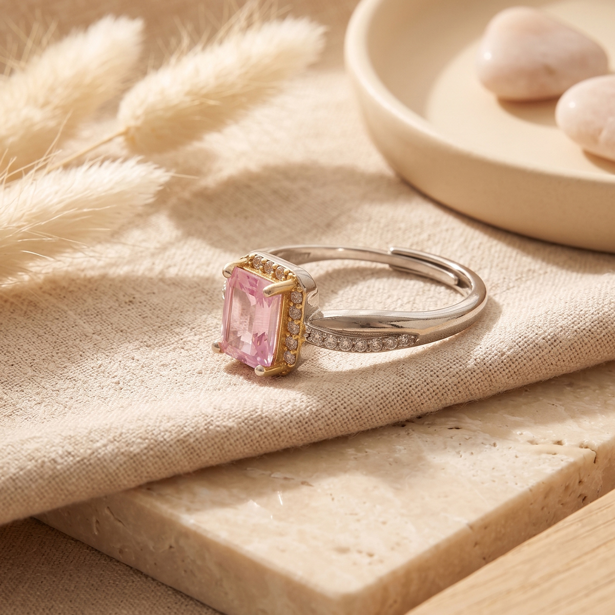 Amethyst Rectangle Ring Silver (Golden Design)-Shubhanjali Store (5) amethyst rectangle ring silver (golden design)