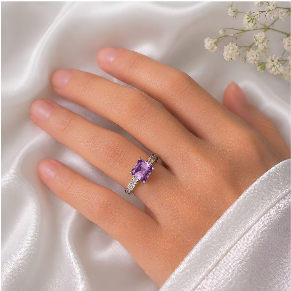 Amethyst Rectangle Shape Silver Ring-Shubhanjali Store (1) amethyst rectangle shape silver ring