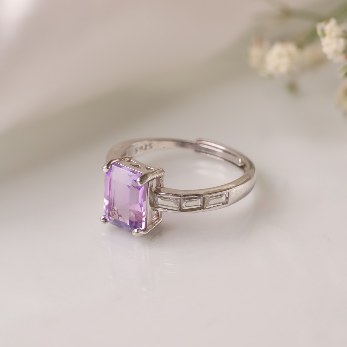 Amethyst Rectangle Shape Silver Ring-Shubhanjali Store (3) amethyst rectangle shape silver ring
