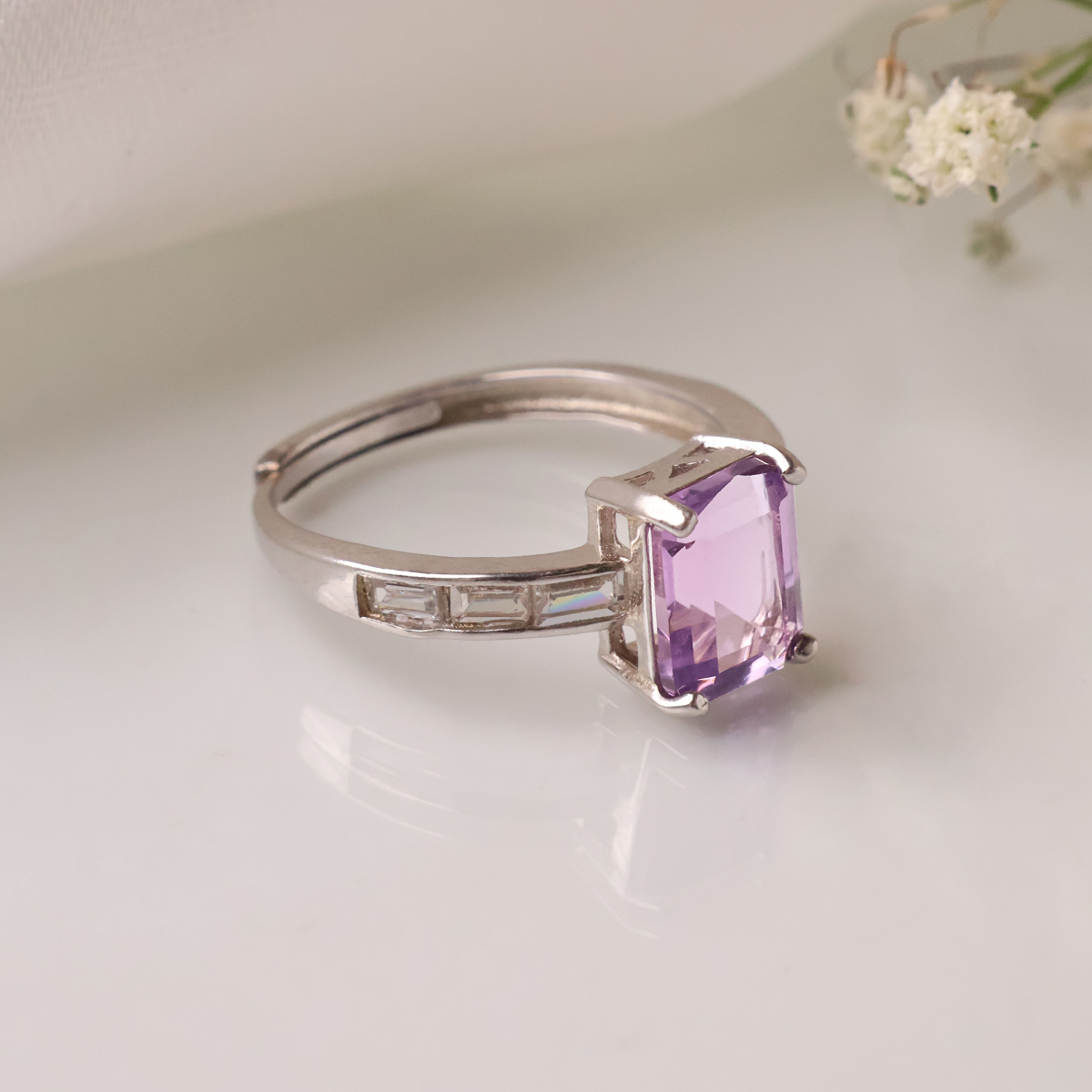 Amethyst Rectangle Shape Silver Ring-Shubhanjali Store (4) amethyst rectangle shape silver ring