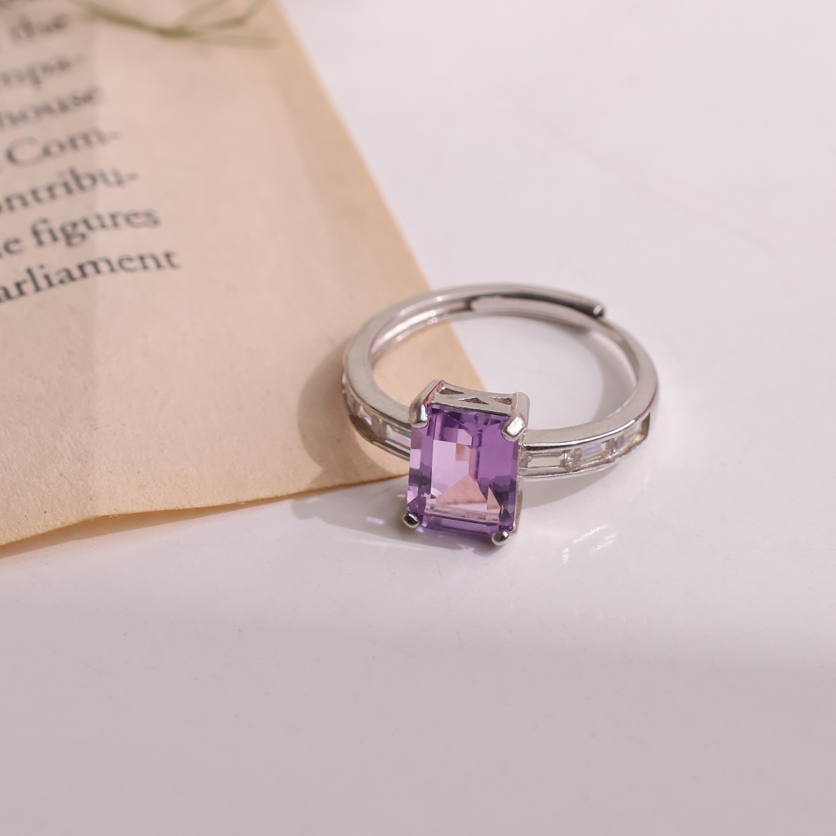 Amethyst Rectangle Shape Silver Ring-Shubhanjali Store (5) amethyst rectangle shape silver ring
