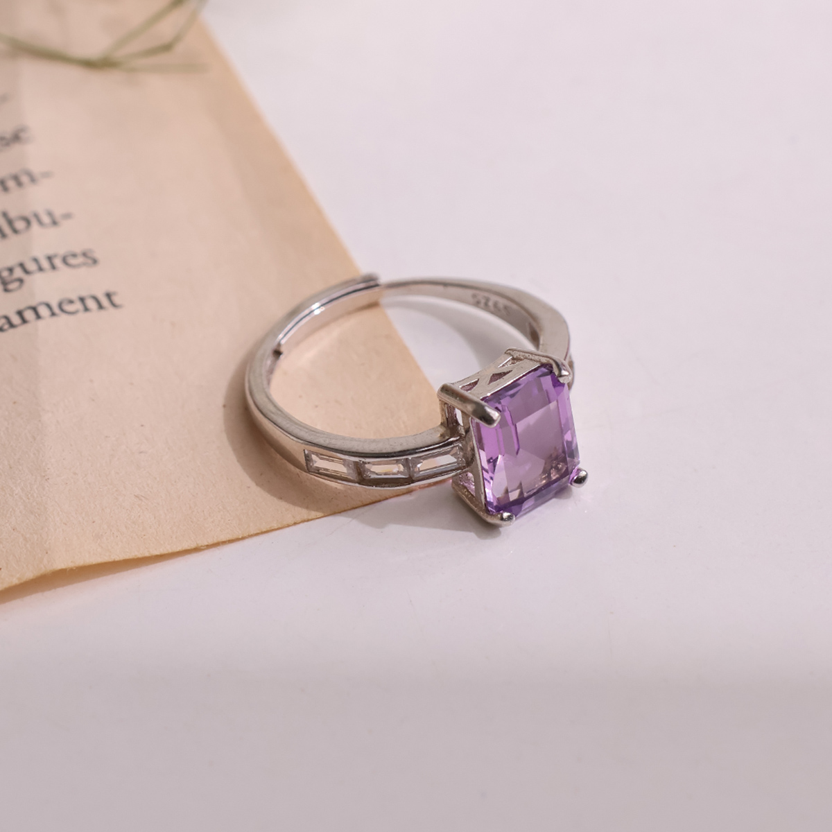 Amethyst Rectangle Shape Silver Ring-Shubhanjali Store (6) amethyst rectangle shape silver ring