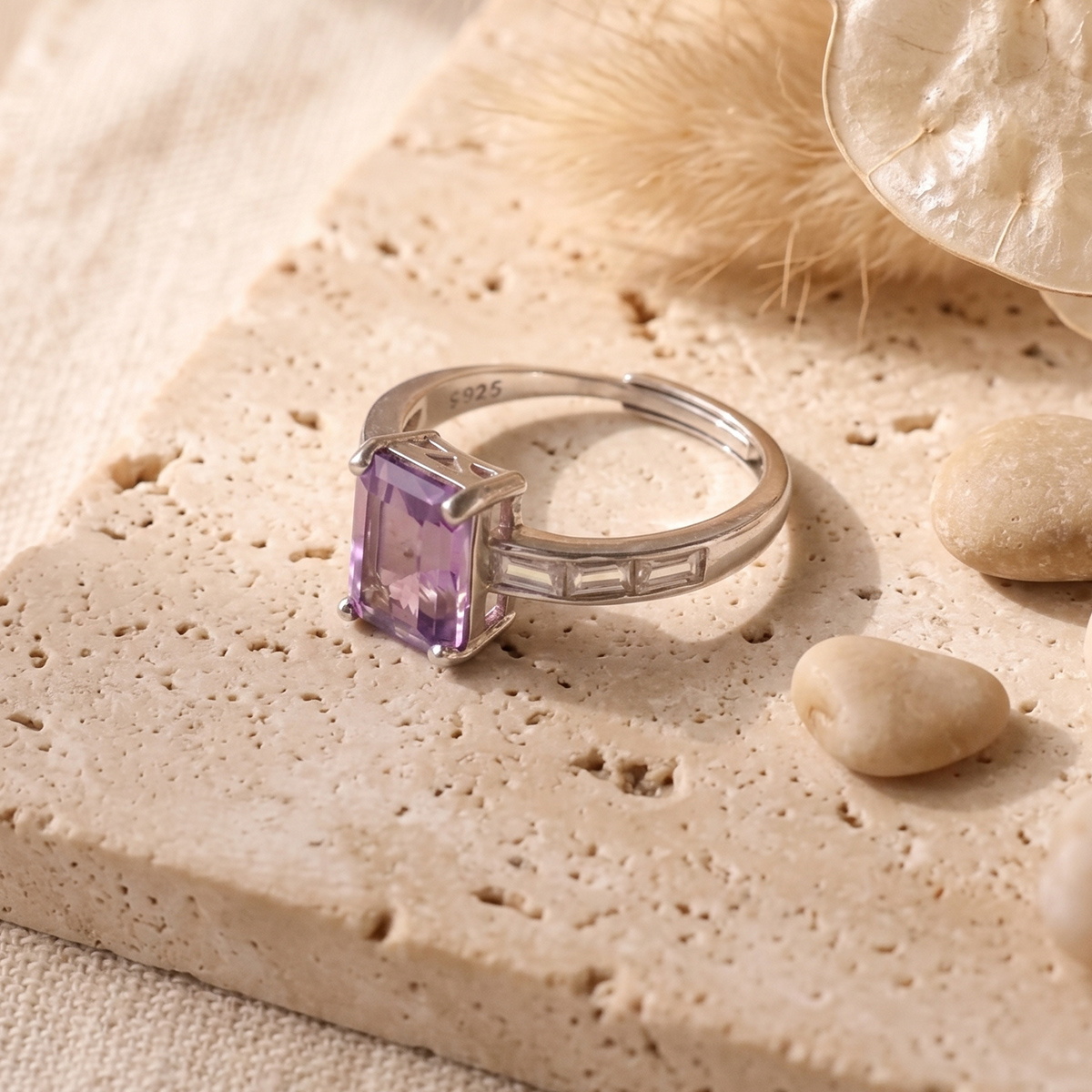 Amethyst Rectangle Shape Silver Ring-Shubhanjali Store (7) amethyst rectangle shape silver ring
