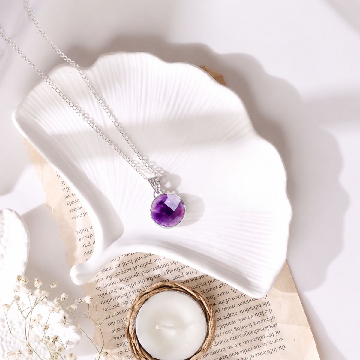 Amethyst Round Silver Pendant-Shubhanjali Store (1) amethyst round silver pendant