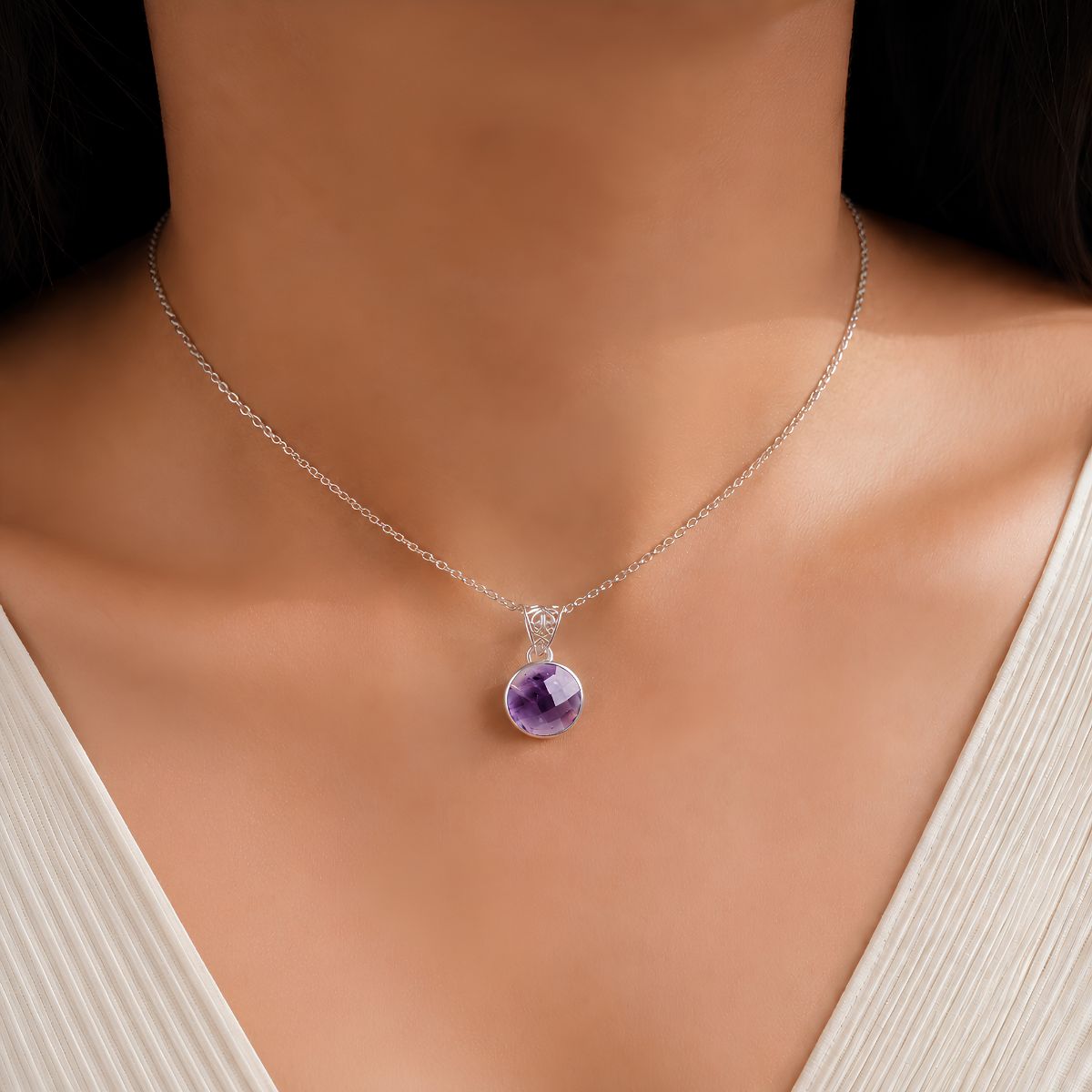 Amethyst Round Silver Pendant-Shubhanjali Store (7) amethyst round silver pendant