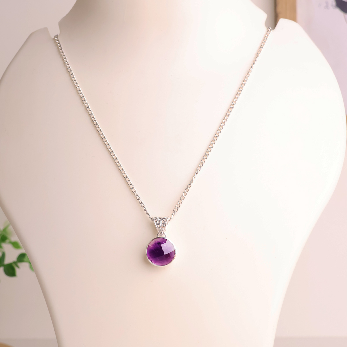 Amethyst Round Silver Pendant-Shubhanjalli Store (3) amethyst round silver pendant