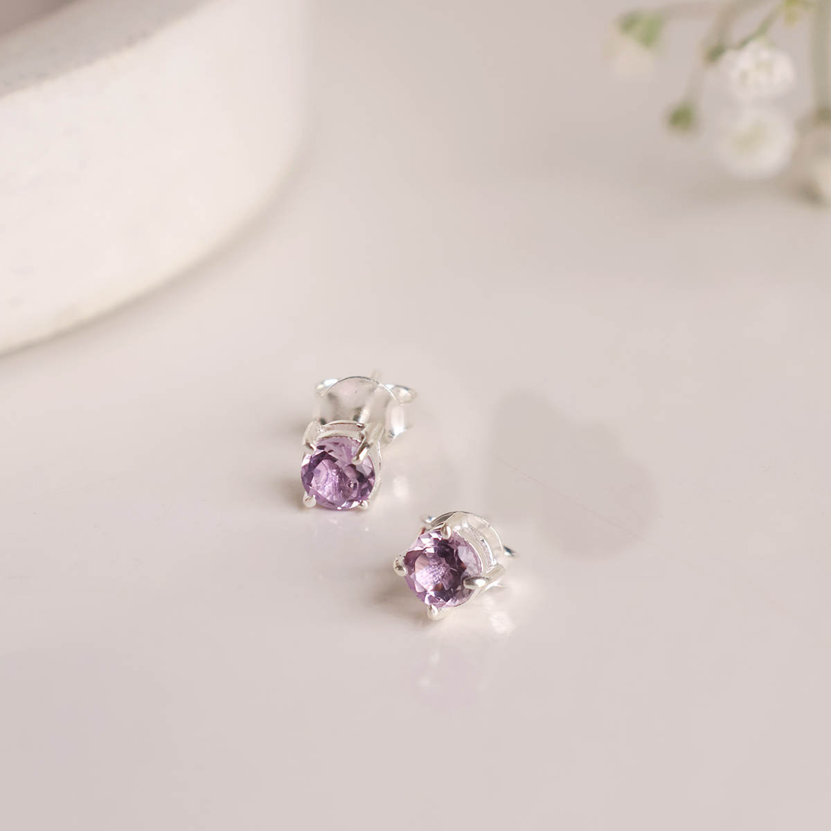 Amethyst Round Studd Earring-Shubhanjali Store (1) amethyst round studd earring silver