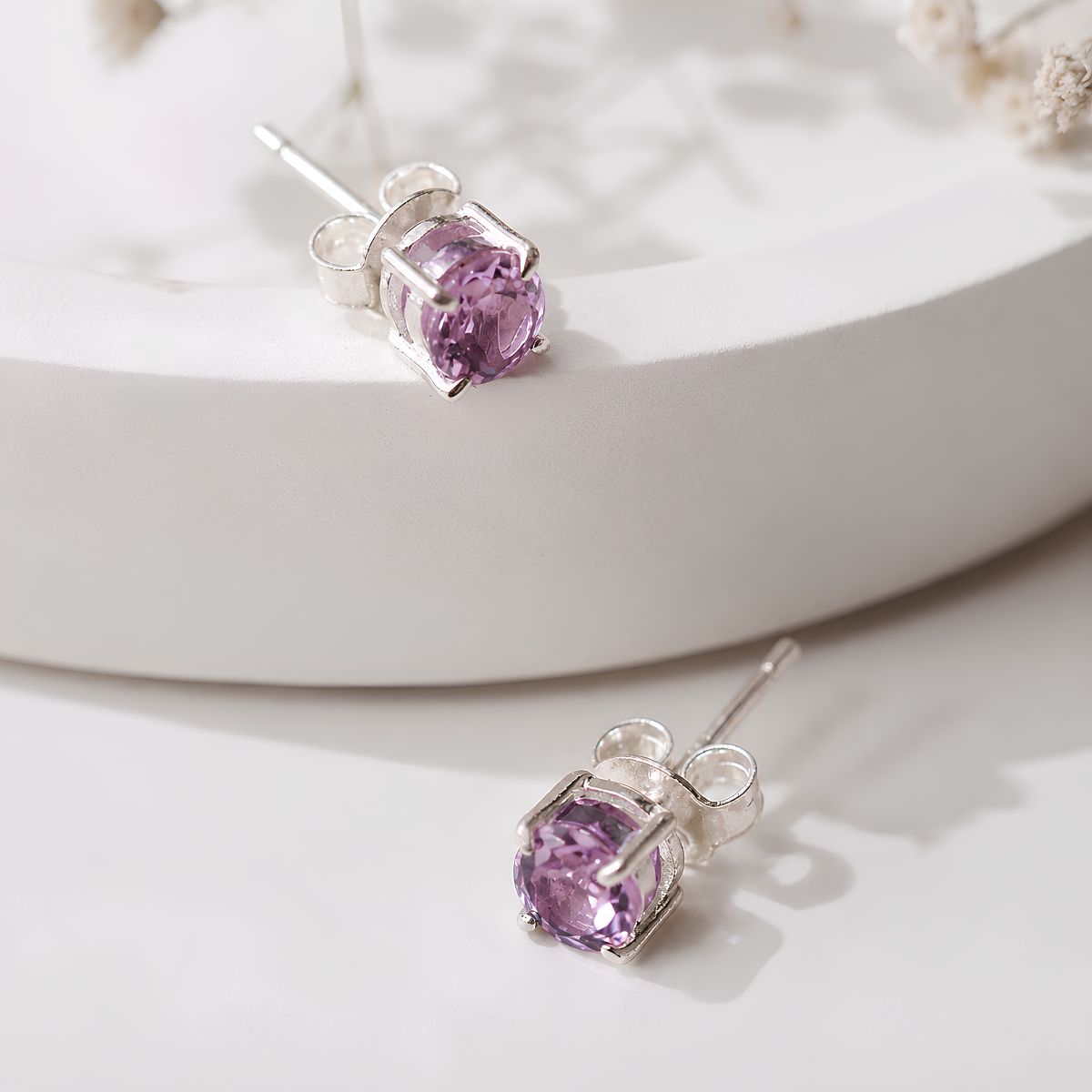Amethyst Round Studd Earring-Shubhanjali Store (2) amethyst round studd earring silver