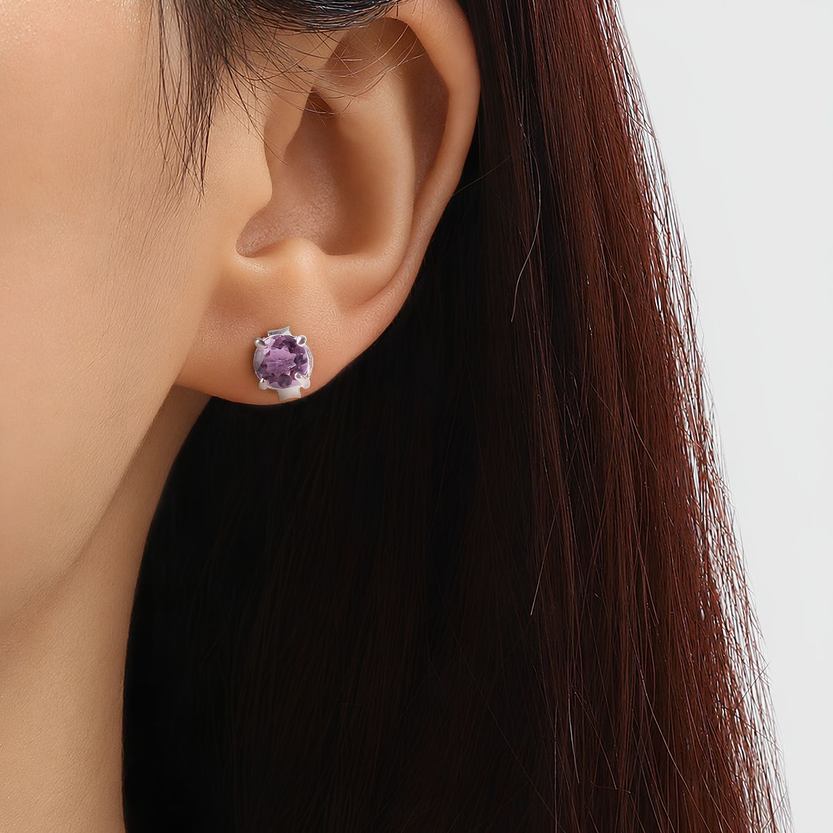 Amethyst Round Studd Earring-Shubhanjali Store (4) amethyst round studd earring silver