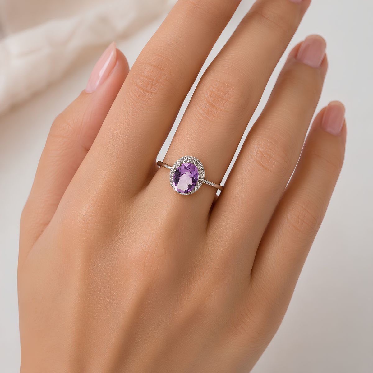 Amethyst Small Oval Silver Ring-Shubhanjali Store amethyst small oval silver ring