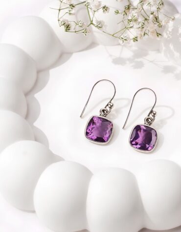 amethyst square hanging earring big