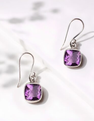 amethyst square hanging earring big