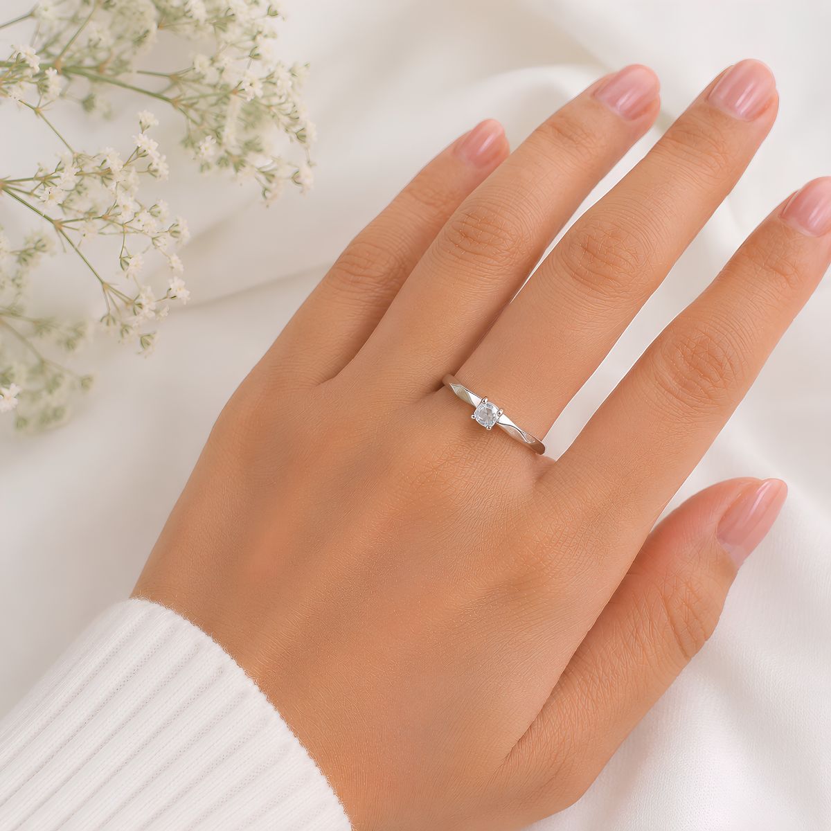 Aquamarin Small Ring Silver-Shubhanjali Store aquamarine small ring silver