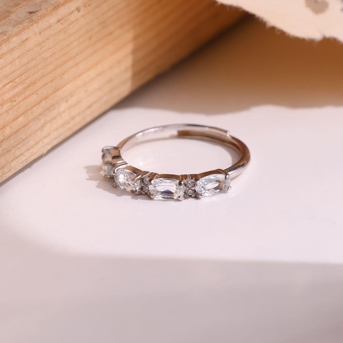 Aquamarine 4 Stone Silver Ring-Shubhanjali Store (3) aquamarine 4 stone silver ring