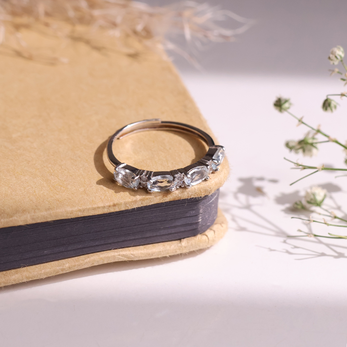 Aquamarine 4 Stone Silver Ring