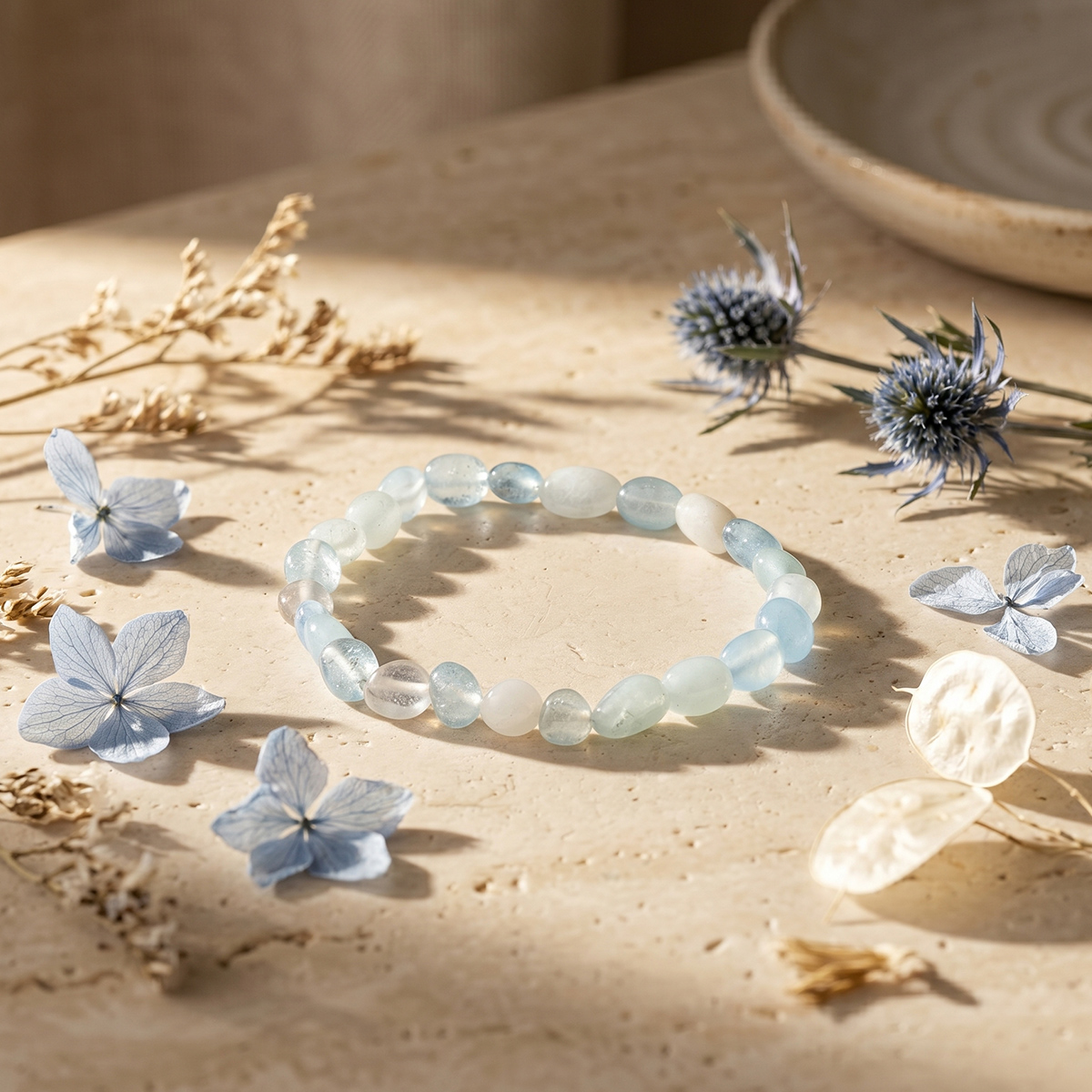 Aquamarine Small Tumble Beads Bracelet-Shubhanjali Store (1) aquamarine small tumble beads bracelet
