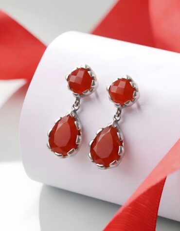 red carnelian double stone silver earring