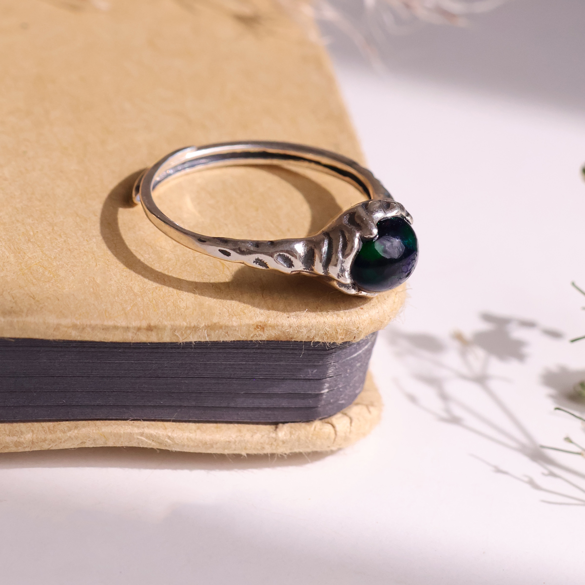 Black Opal Silver Ring