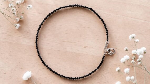 Black Tourmaline Faceted Anklet 2 mm