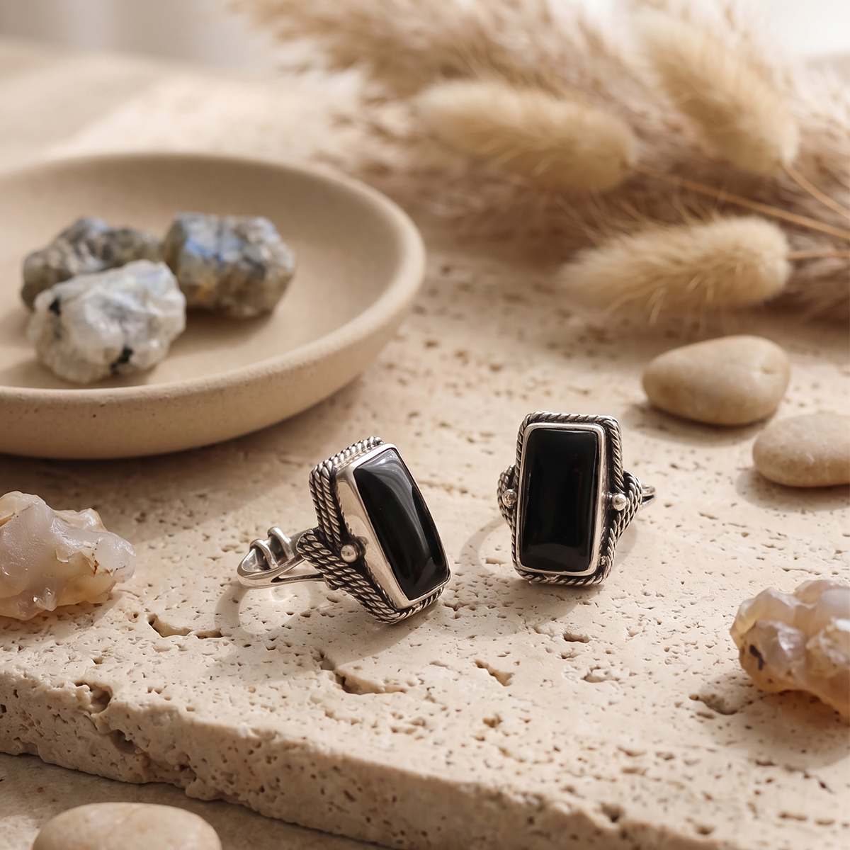 Black Tourmaline Rectangle Shape desing Silver Ring-Shubhanjali store (4) black tourmaline rectangle shape desing silver ring