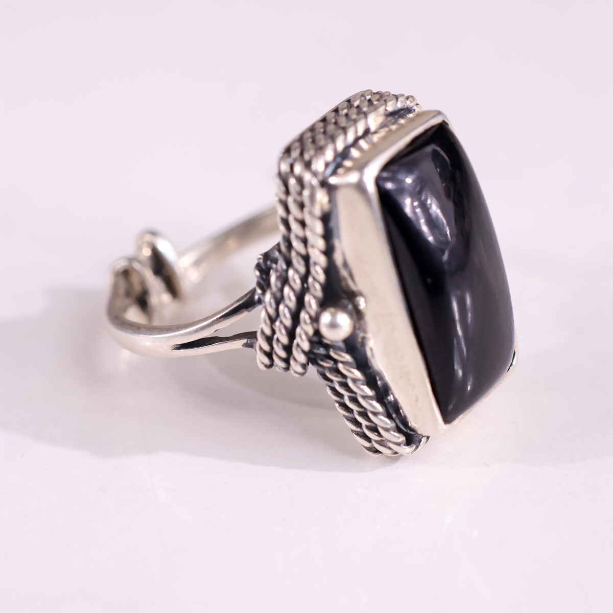Black Tourmaline Rectangle Shape desing Silver Ring-Shubhanjali store (6) black tourmaline rectangle shape desing silver ring