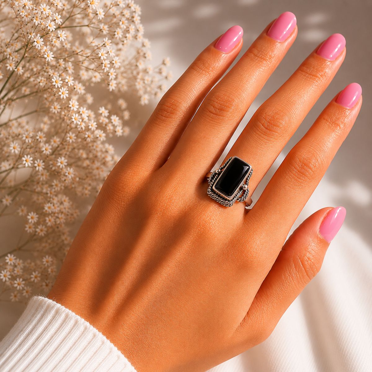 Black Tourmaline Rectangle Shape desing Silver Ring black tourmaline rectangle shape desing silver ring