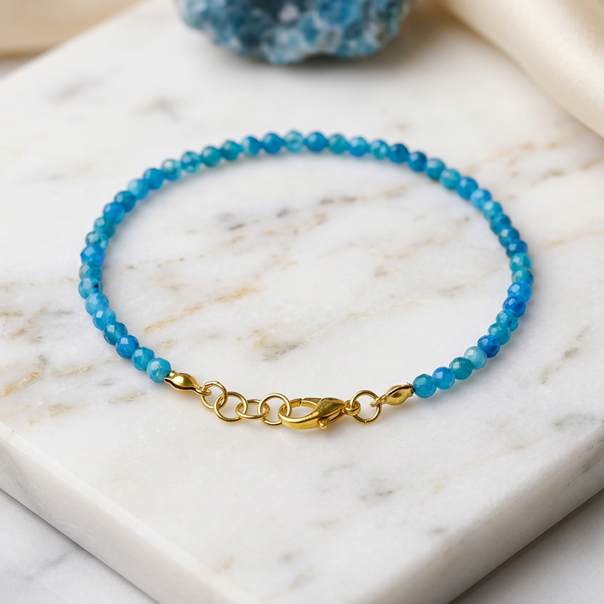 Blue Apatite Faceted Bracelet - Shubhanjali Store (1) blue apatite faceted bracelet 3mm