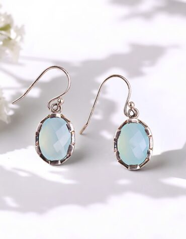 chalcedony oval shape silver earring