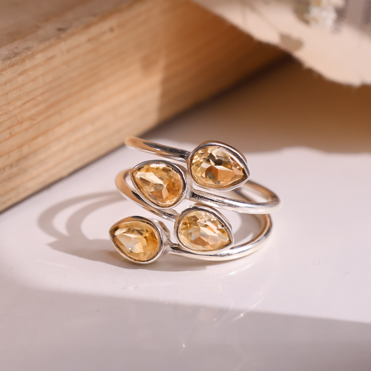 Citrine 4 Stone Ring Silver-Shubhanjali store (1) citrine 4 stone ring silver
