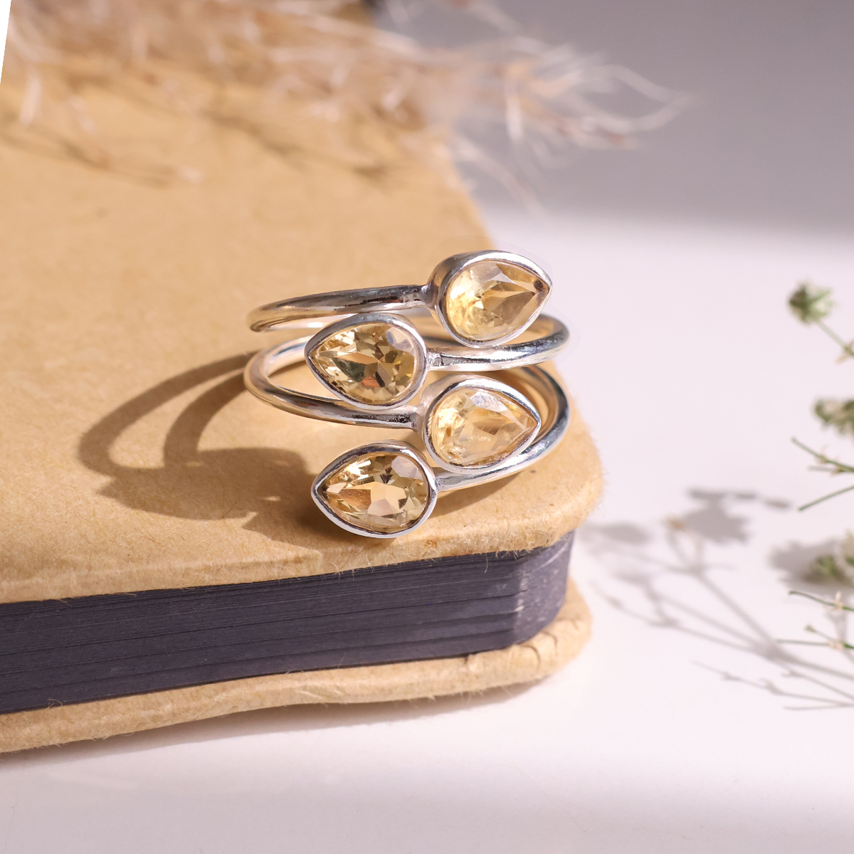 Citrine 4 Stone Ring Silver