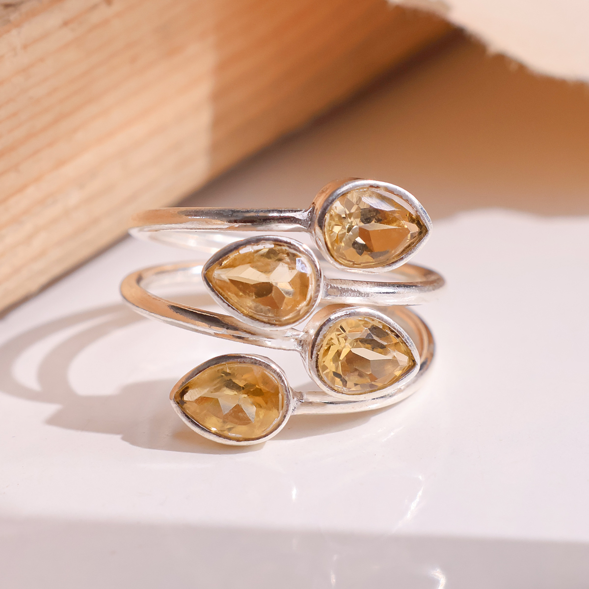 Citrine 4 Stone Ring Silver-Shubhanjali store (4) citrine 4 stone ring silver