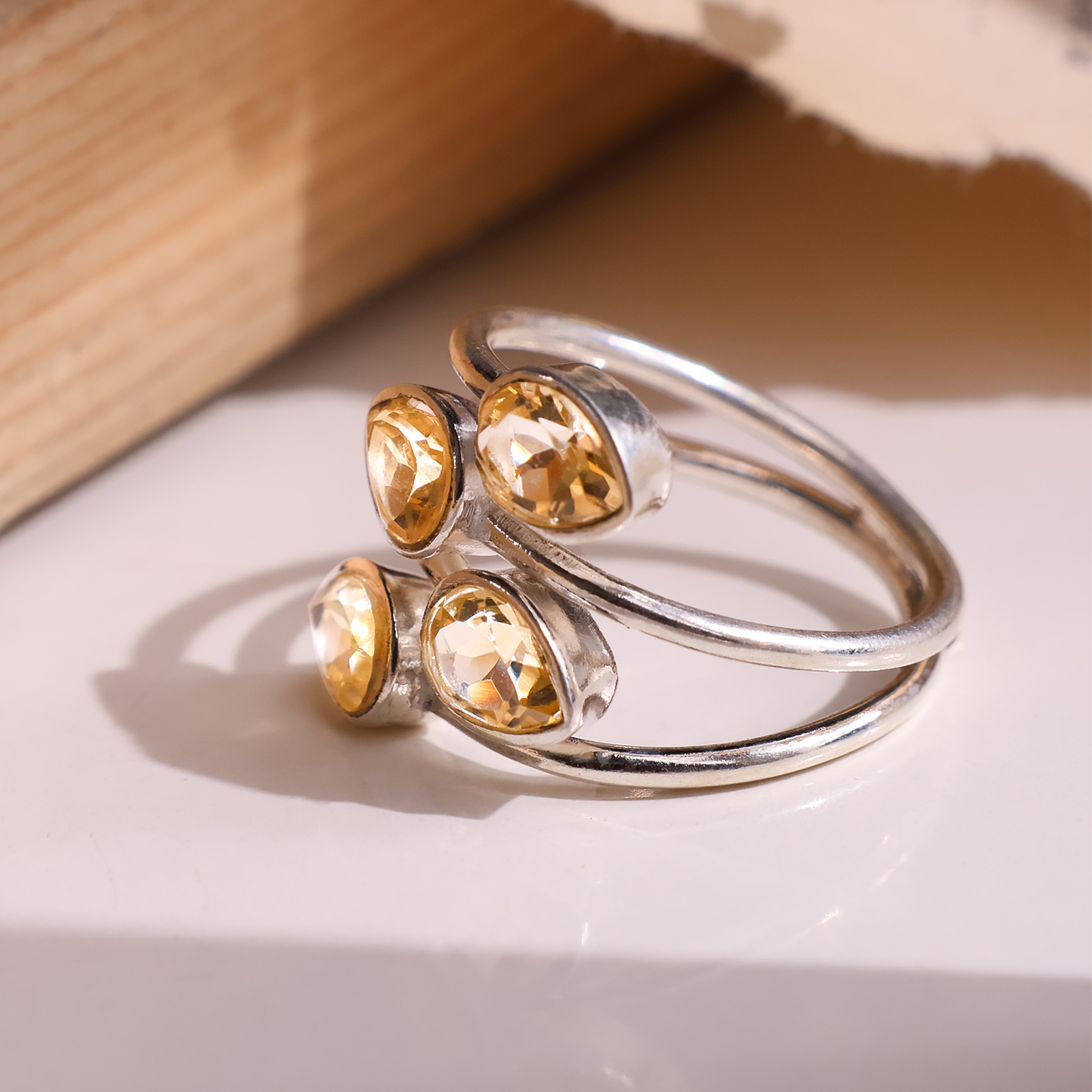 Citrine 4 Stone Ring Silver-Shubhanjali store (6) citrine 4 stone ring silver