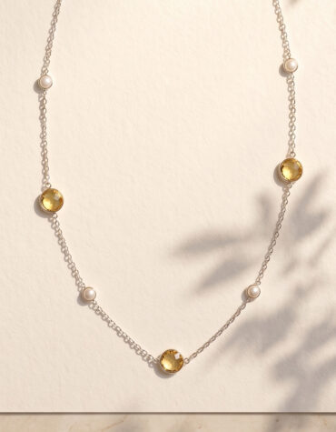 citrine coin faceted round beads necklace silver
