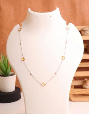citrine coin faceted round beads necklace silver