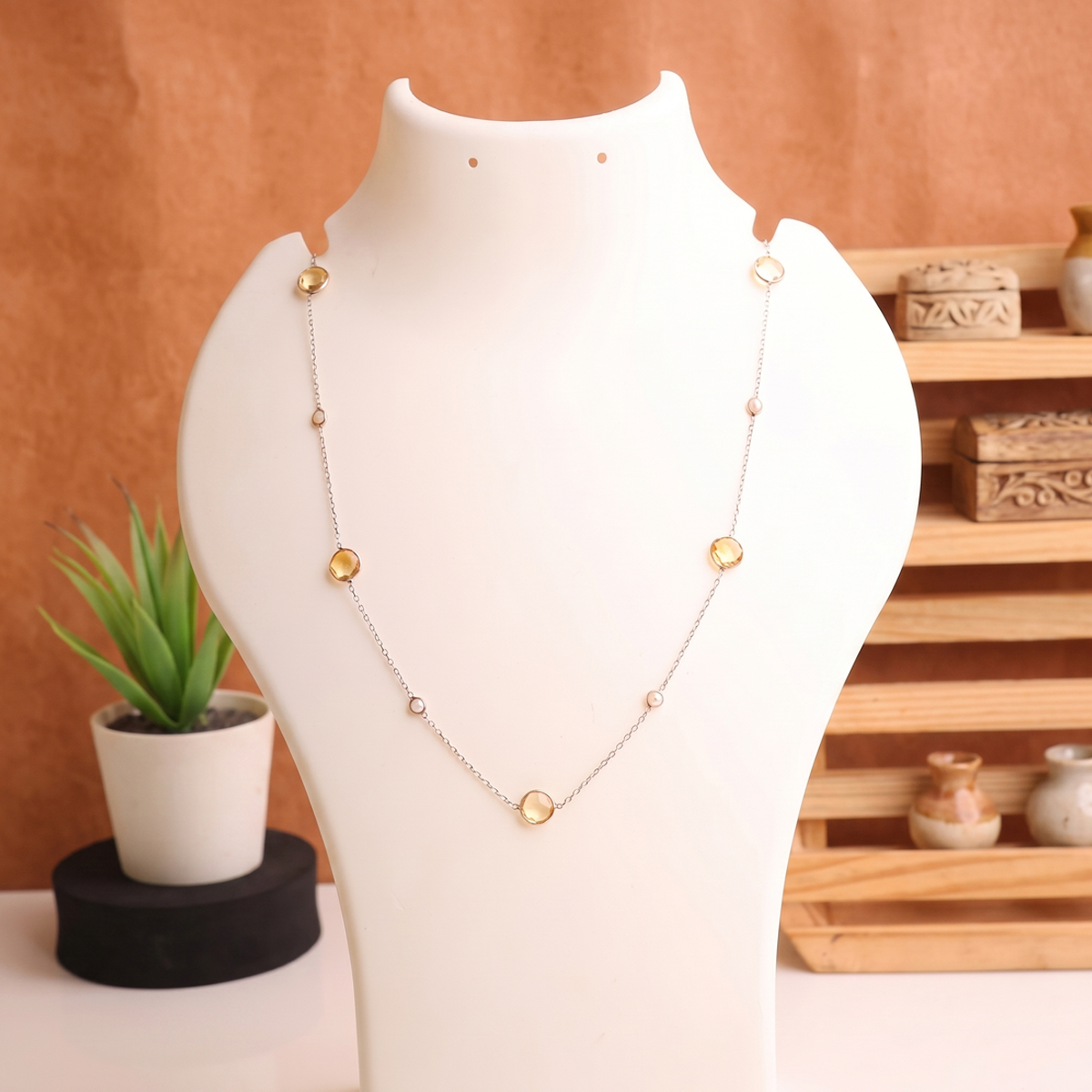 Citrine Coin Faceted Round Beads Necklace Silver-Shubhanjali Store (3) citrine coin faceted round beads necklace silver