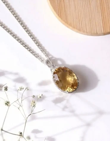 citrine oval shape big pendant silver