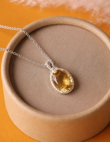 citrine oval shape big pendant silver