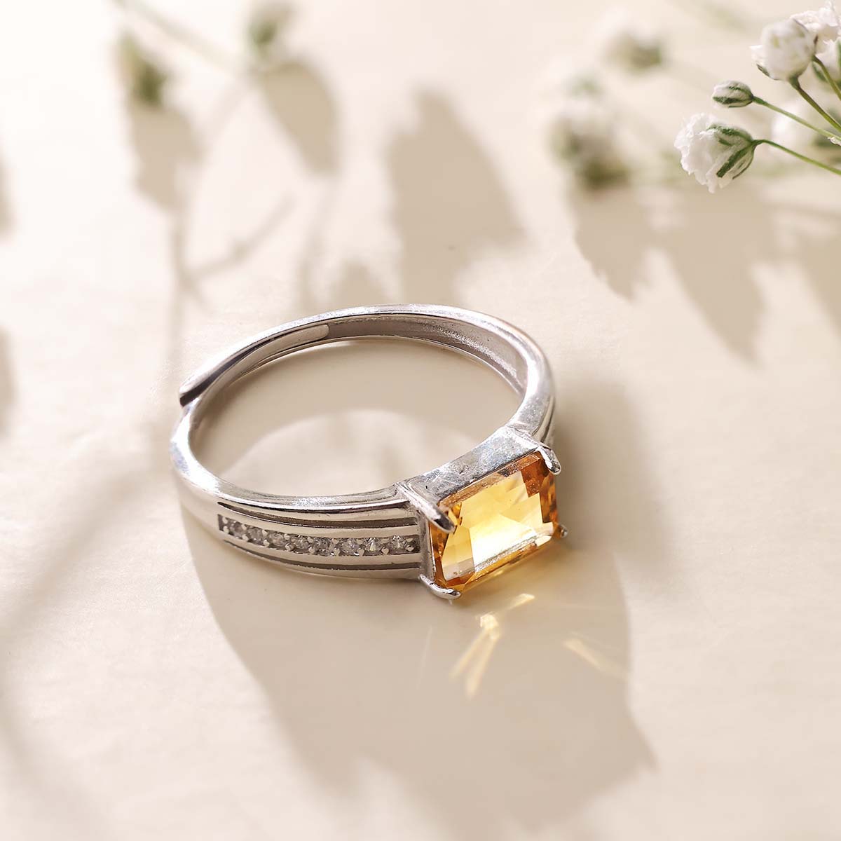 Citrine Rectangle Shape Small Silver Ring (5)