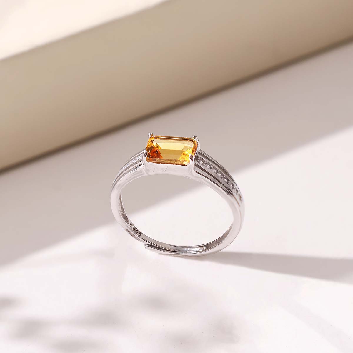 Citrine Rectangle Shape Small Silver Ring (7)