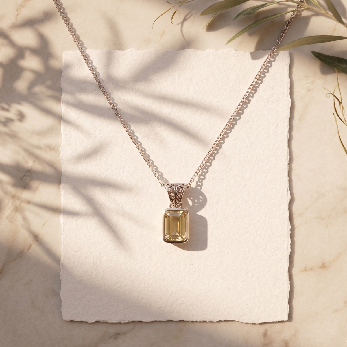 Citrine Rectangle Silver Pendant-Shubhanjali Store (1) citrine rectangle silver pendant