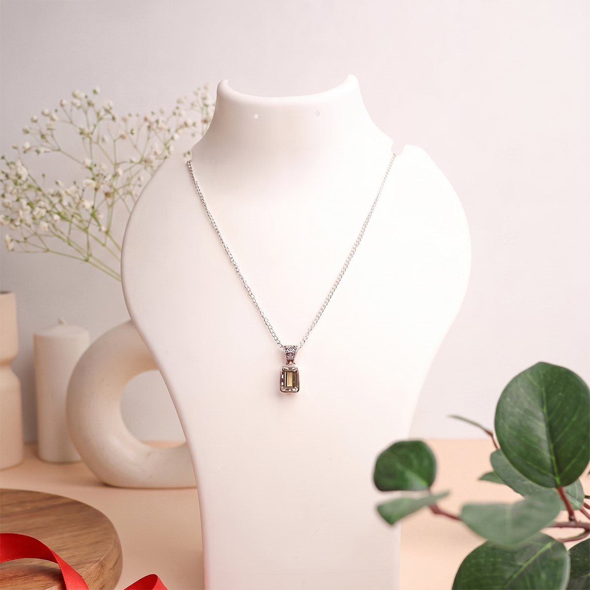 Citrine Rectangle Silver Pendant-Shubhanjali Store (3) citrine rectangle silver pendant
