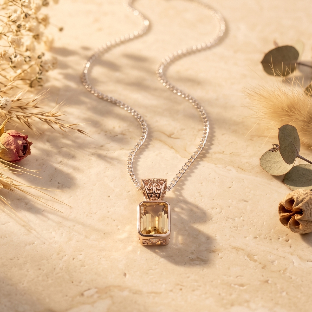 Citrine Rectangle Silver Pendant-Shubhanjali Store (4) citrine rectangle silver pendant
