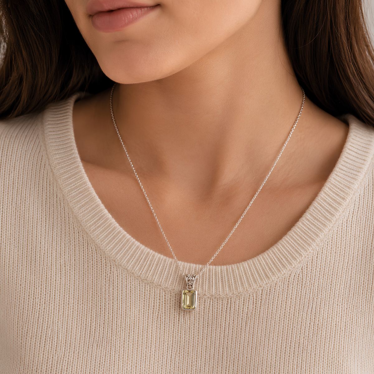 Citrine Rectangle Silver Pendant-Shubhanjali Store citrine rectangle silver pendant