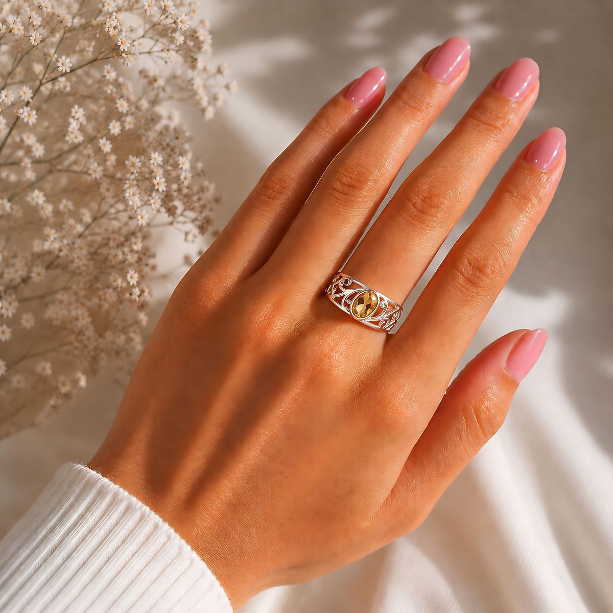 Citrine Small Oval Design Silver Ring-Shubhanjali Store (1) citrine small oval design silver ring
