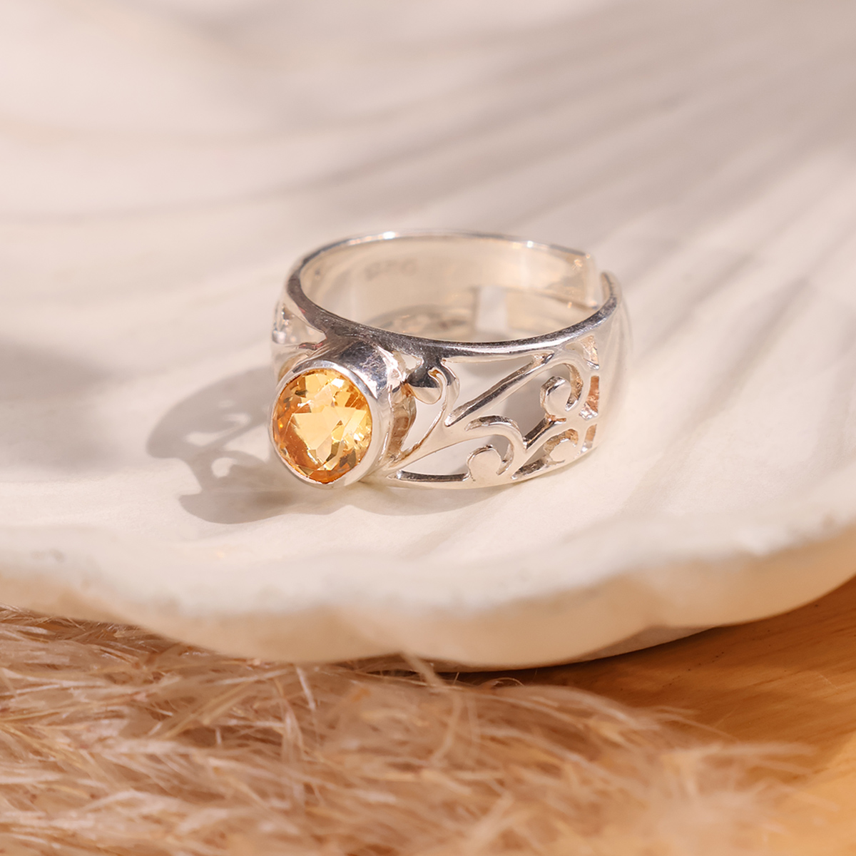 Citrine Small Oval Design Silver Ring